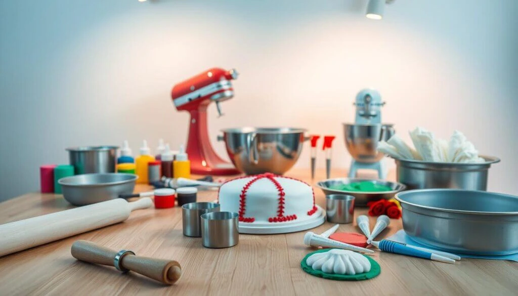 Baseball Cake Preparation Workspace.