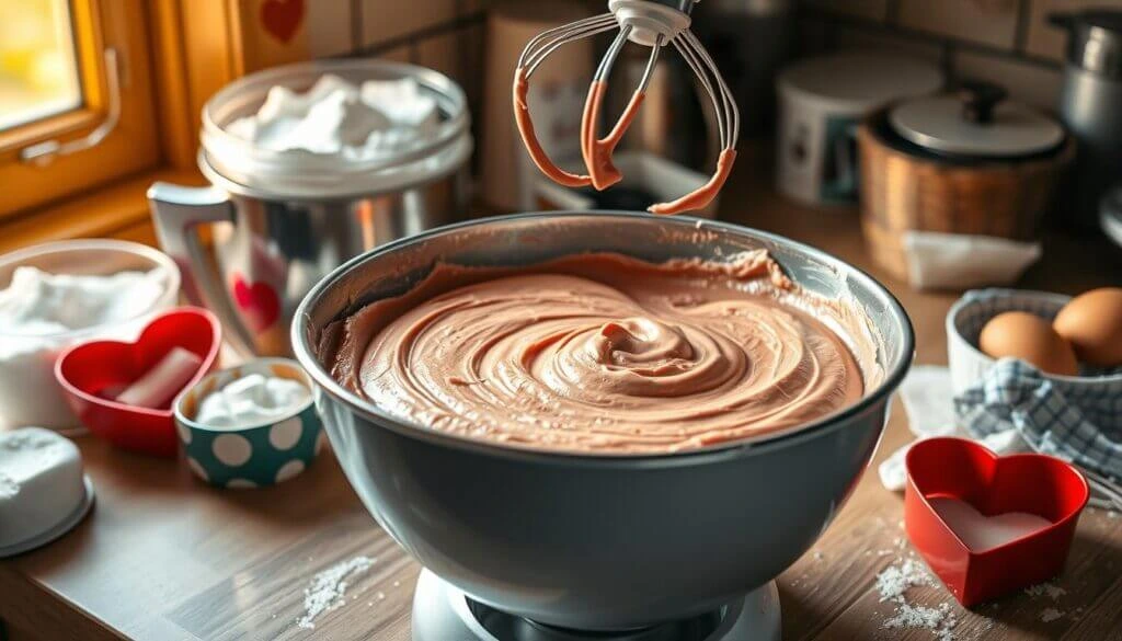 Heart Cake Batter Preparation.