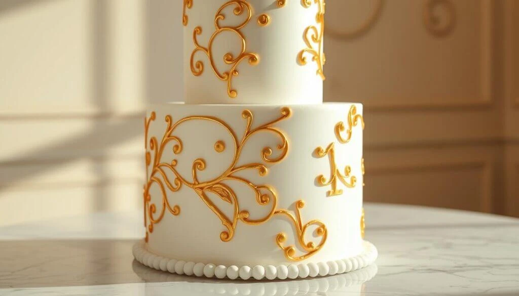 gold accents on cake