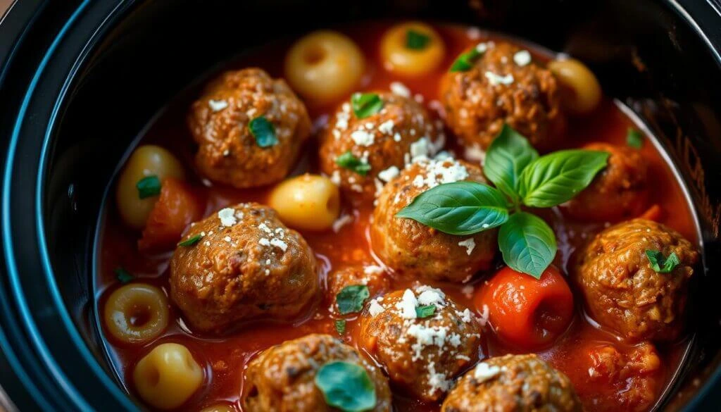 Slow Cooker Tuscan Chicken Meatballs with Gnocchi